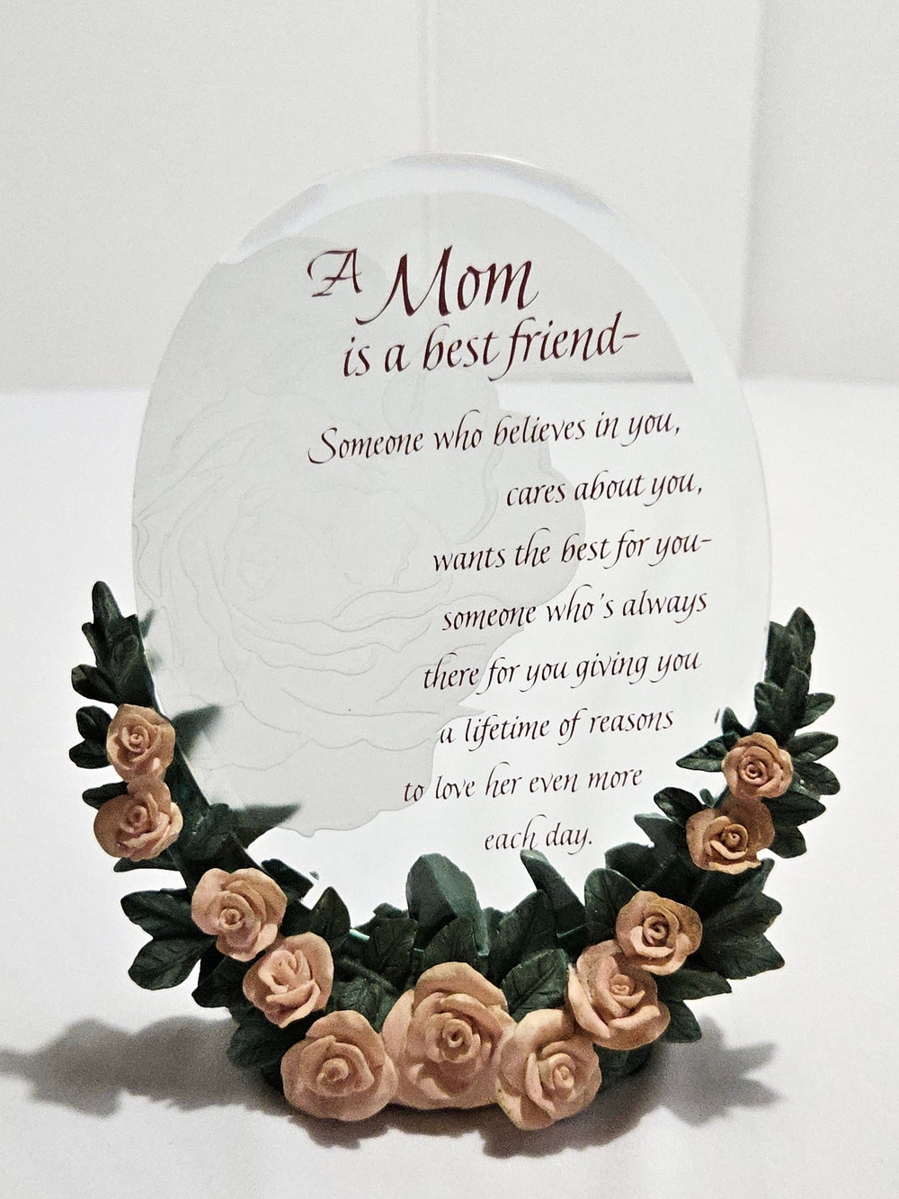 Vintage Mom Glass Plaque • Rose Base Sentimental Gift Decor
